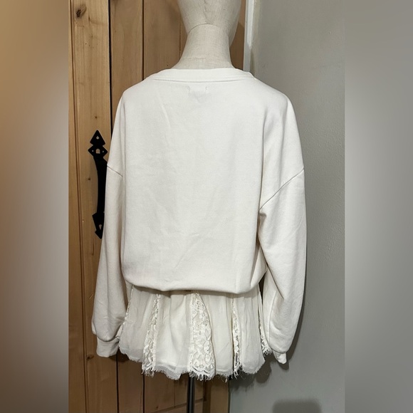 NWOT Pilcro Anthropologie Cream Graphic Twofer Mini Sweatshirt Dress - Picture 9 of 11